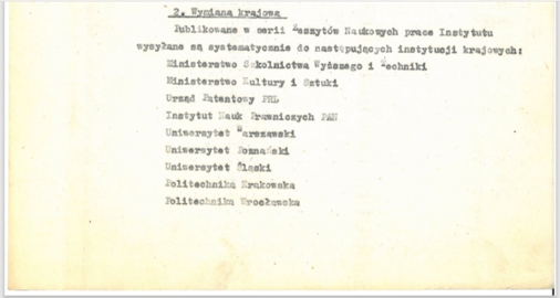 Wymiana krajowa – wyciąg ze sprawozdania dotyczącego działalności Biblioteki MIWiOWI UJ z 1974 r.
